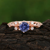 Round Cut Tanzanite Engagement Ring Unique Distance Band Ring